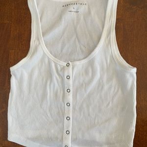 White half button tank top crop